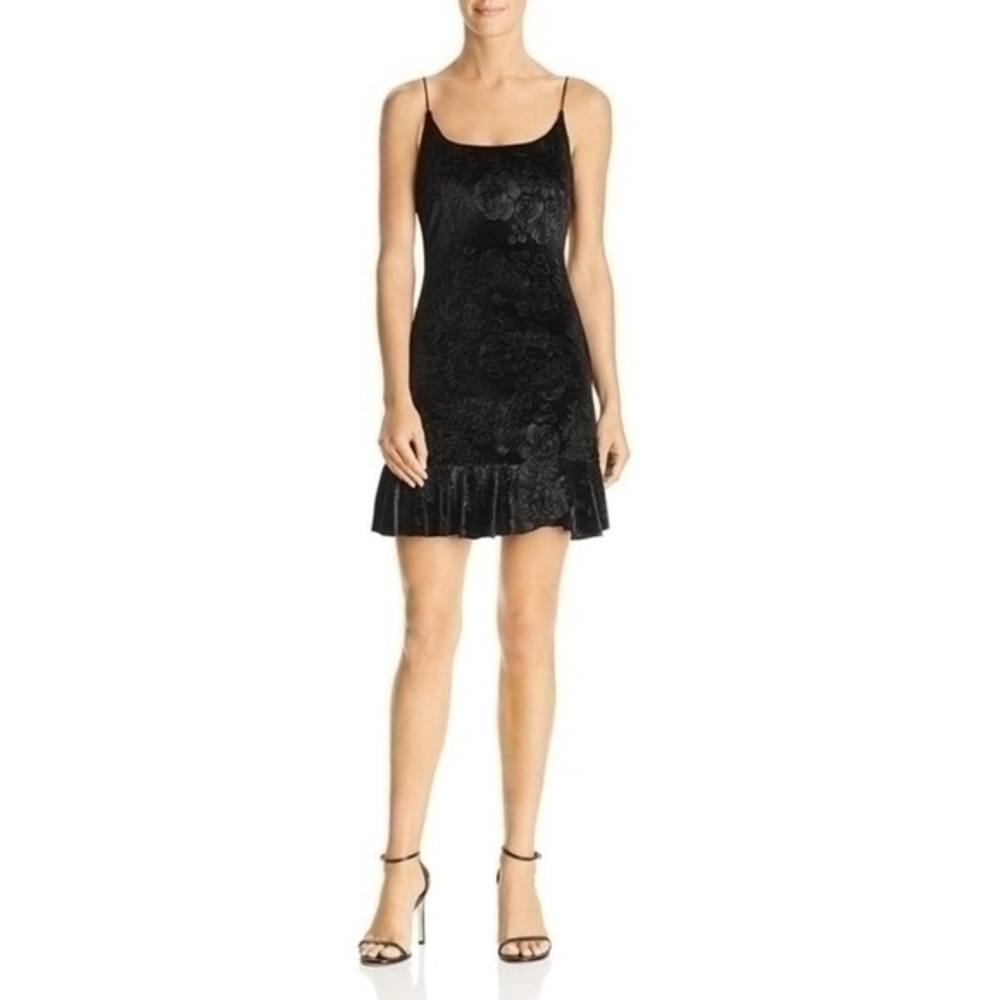 Aqua Black Velvet Floral Flounce Dress NWT